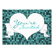Cool Teal Glam Heart Custom Invite