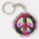 Cool Tie Dye Space Nebula Peace Sign Key Chains