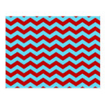 Cool Trendy Teal Turquoise Red Chevron Zigzags Post Card