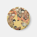 Cool vintage ukiyo-e japanese children and rooster fridge magnets