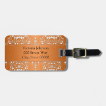 Copper Orange Floral Damask Luggage Tag