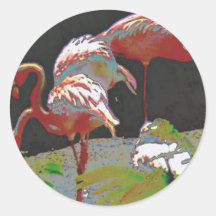 Copper Plate Flamingos Round Sticker