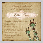 Copper & Teal  Giraffes  Baby Invitation invitations