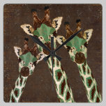 Copper & Teal Giraffes Damask Clock wall clocks