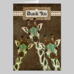 Copper & Teal Giraffes Thank You Floral Card cards