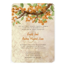 Coral cherry Blossom Tea Stain Wedding Invites