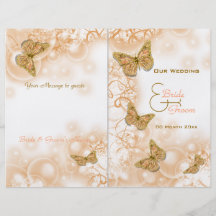Coral gold butterfly wedding program flyer
