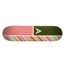 Coral & Green Stripes; Striped Skate Board Deck