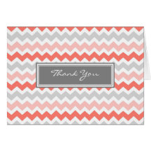 Coral Grey Chevron Wedding Thank You Card