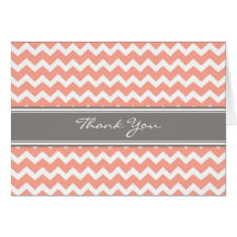 Coral Grey Chevron Wedding Thank You Card
