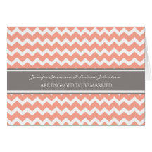 Coral Grey Chevrons Engagement Announcement Card
