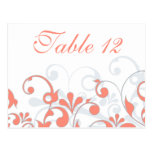 Coral, Grey, & White Wedding Table Cards Postcard