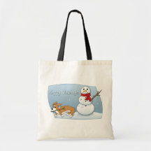 Corgi Steals Snowman's Arm Tote Bags