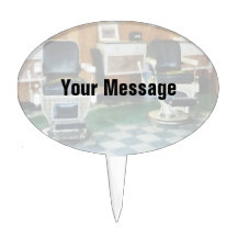 Corner Barber Shop Two Chairs Oval Cake Topper