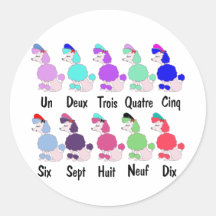 Counting French Poodle Round Stickers