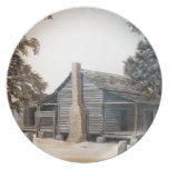 country barn log cabin oil painting dinner plate
