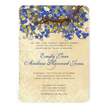 Country Chic Blue Yellow Cherry Blossom Invite