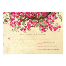 Country Chic Pink Cherry Blossom Wedding RSVP Personalised Invitations