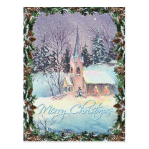 COUNTRY CHURCH & WREATH by SHARON SHARPE Postcards