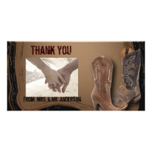 Country Cowboy Boots Western Wedding thankyou Personalized Photo Card