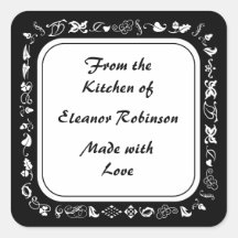 Country Kitchen Black and White Canning Labels Square Sticker