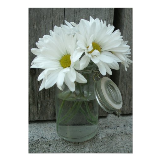 Country Wedding Invitation Daisies Mason Jar