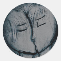 couple kissing, romantic round sticker