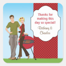 Couples BBQ Wedding Shower Favour Sticker