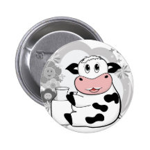 Cow drinking milk pinback button
