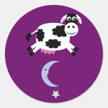 Cow Jumped Over The Moon Customisable Purple Round Stickers