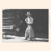 Cowboy eating from a Peter Pan peanutbutter can. cards