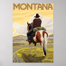 Cowboy & HorseMontanaVintage Travel Poster