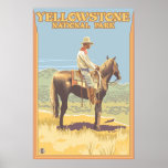Cowboy on Horseback - Yellowstone National Park Poster