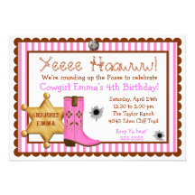 Cowboy  Wild West  Birthday  Invitations
