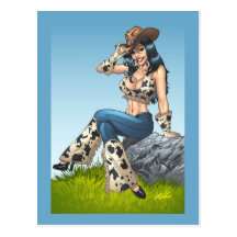 Cowgirl Country Girl Pinup by Al Rio Post Cards