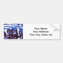 Cows Vegetarian Colourful Folk Art Labels Bumper Stickers