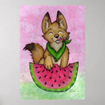 Coyote With Watermelon Print