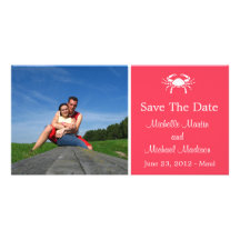 Crab Save The Date Photocard (Coral) Personalised Photo Card
