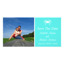 Crab Save The Date Photocard (Turquoise) Custom Photo Card