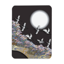 Cranes, moon and pines rectangle magnets