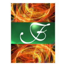 CRAZY PHOTON MONOGRAM yellow emerald green Custom Invitations