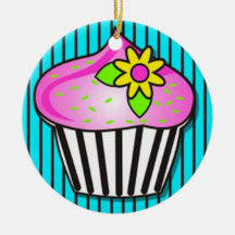 crazy wild cupcake with stripes christmas ornament