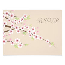 Cream and Cherry Blossom Wedding RSVP Custom Invites