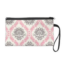 cream and grey tan damask bliss wristlet