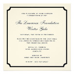 Cream black square frame corporate holiday formal personalized invite