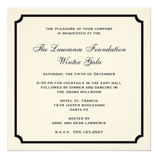 Cream black square frame corporate holiday formal personalized invite