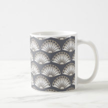 Cream & Gray Fan Pattern Mugs