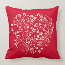 Cream hearts on red love pillow