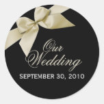 Cream Ribbon Save The Date Wedding Announce Round Stickers