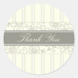 Cream Stripes Floral Thank You Envelope Seals Round Sticker